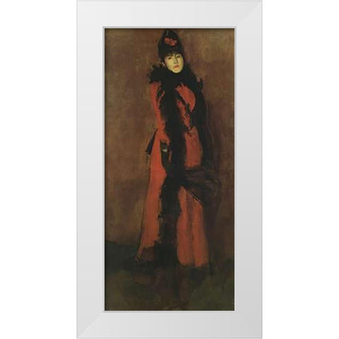 Red And Black The Fan 1891 White Modern Wood Framed Art Print by Whistler, James McNeill