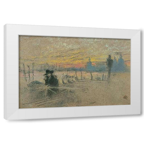 Sunset Red And Gold The Gondolier 1880 White Modern Wood Framed Art Print by Whistler, James McNeill