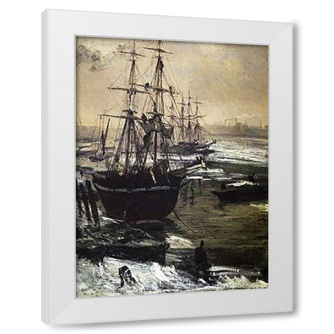 Thames On Ice White Modern Wood Framed Art Print by Whistler, James McNeill