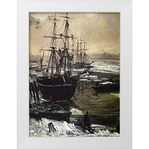 Thames On Ice White Modern Wood Framed Art Print by Whistler, James McNeill