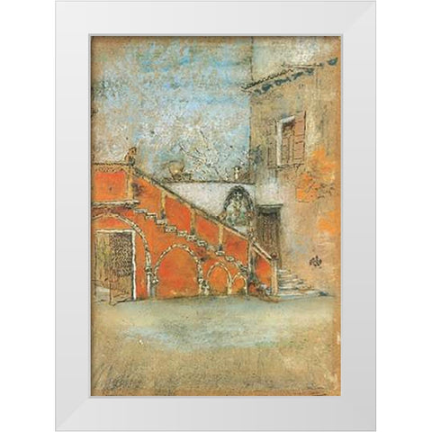 The Staircase Note In Red 1880 White Modern Wood Framed Art Print by Whistler, James McNeill