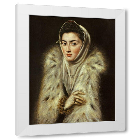 A Lady In A Fur Wrap White Modern Wood Framed Art Print by El Greco