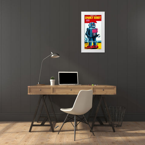 Sparky Robot White Modern Wood Framed Art Print by Retrobot
