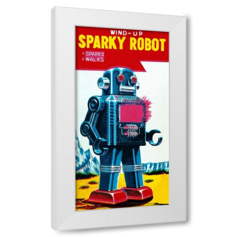 Sparky Robot White Modern Wood Framed Art Print by Retrobot