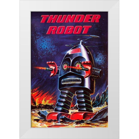 Thunder Robot White Modern Wood Framed Art Print by Retrobot
