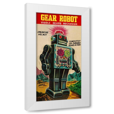 Gear Robot White Modern Wood Framed Art Print by Retrobot
