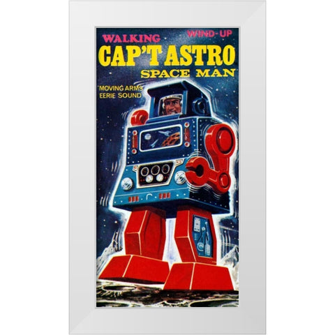 Cap t Astro Space Man White Modern Wood Framed Art Print by Retrobot