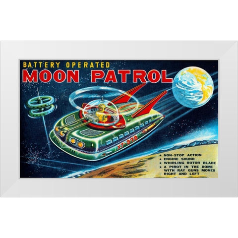 Battery Operated Moon Patrol XT-978 White Modern Wood Framed Art Print by Retrobot
