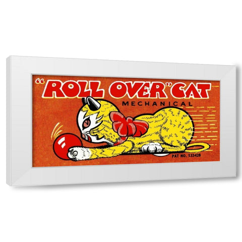 Roll Over Cat White Modern Wood Framed Art Print by Retrobot