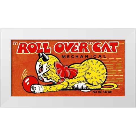 Roll Over Cat White Modern Wood Framed Art Print by Retrobot
