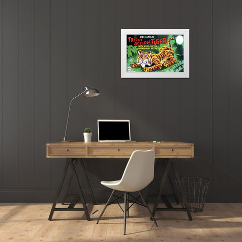 Tricky Action Tiger White Modern Wood Framed Art Print by Retrobot