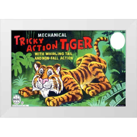 Tricky Action Tiger White Modern Wood Framed Art Print by Retrobot