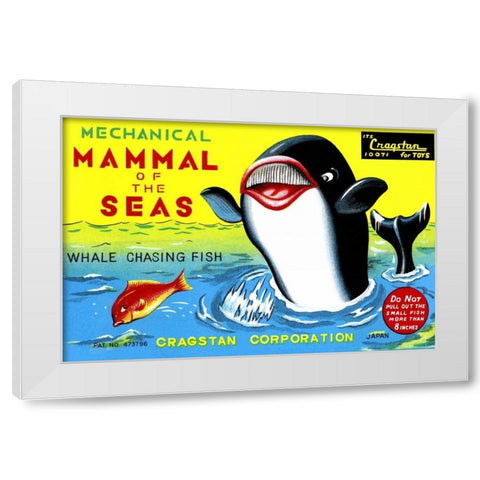 Mammal of the Seas: Whale Chasing Fish White Modern Wood Framed Art Print by Retrobot