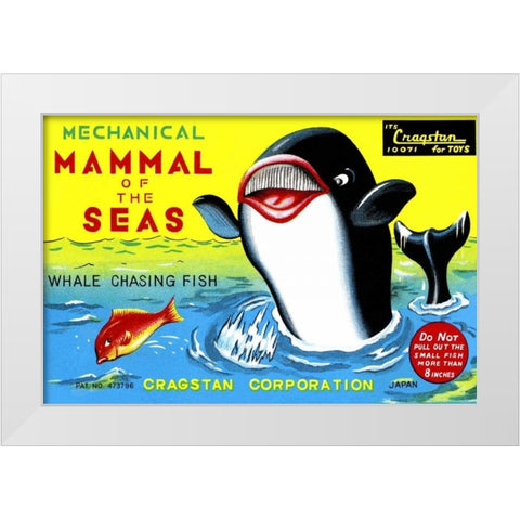 Mammal of the Seas: Whale Chasing Fish White Modern Wood Framed Art Print by Retrobot