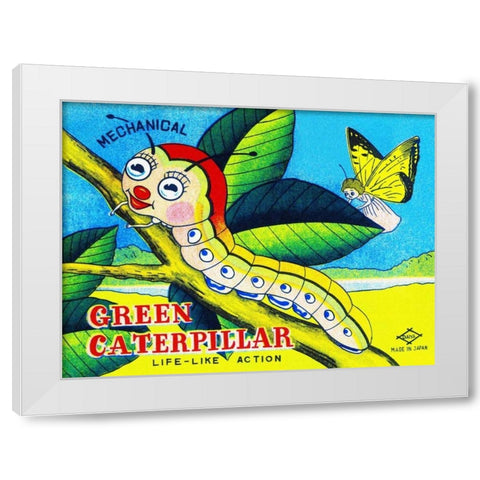 Mechanical Green Caterpillar White Modern Wood Framed Art Print by Retrobot