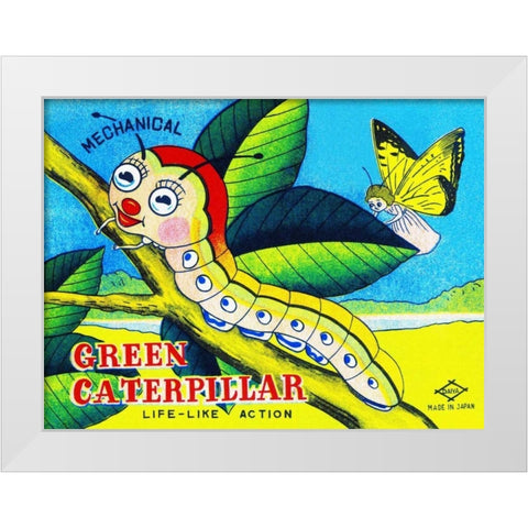 Mechanical Green Caterpillar White Modern Wood Framed Art Print by Retrobot