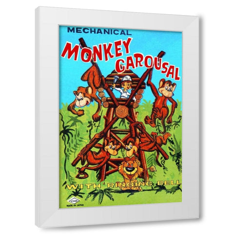 Mechanical Monkey Carousal White Modern Wood Framed Art Print by Retrobot