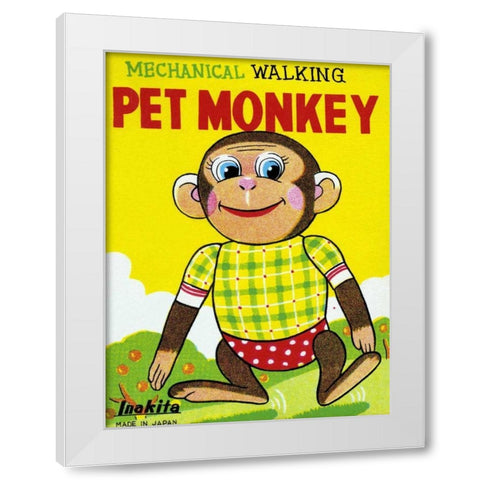 Mechanical Walking Pet Monkey White Modern Wood Framed Art Print by Retrobot