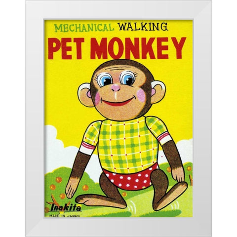 Mechanical Walking Pet Monkey White Modern Wood Framed Art Print by Retrobot