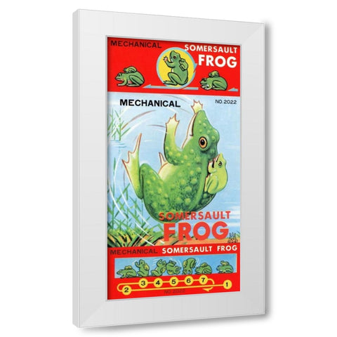 Mechanical Somersault Frog White Modern Wood Framed Art Print by Retrobot