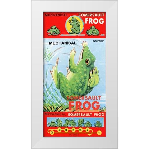 Mechanical Somersault Frog White Modern Wood Framed Art Print by Retrobot