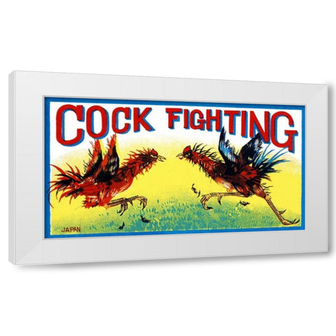 Cock Fighting White Modern Wood Framed Art Print by Retrobot