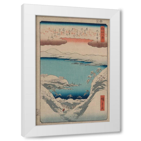 Evening Snow at Hira White Modern Wood Framed Art Print by Hiroshige, Ando