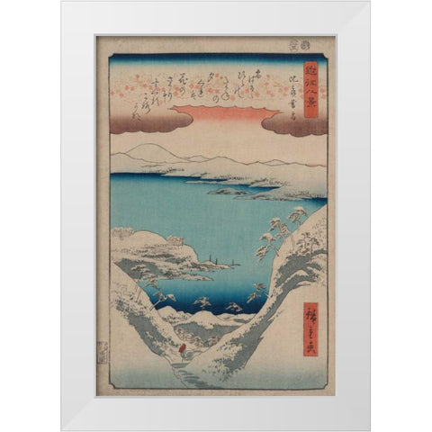 Evening Snow at Hira White Modern Wood Framed Art Print by Hiroshige, Ando