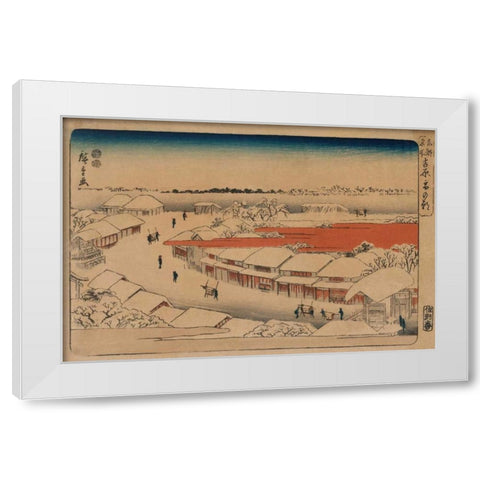 Morning snow at Yoshiwara White Modern Wood Framed Art Print by Hiroshige, Ando