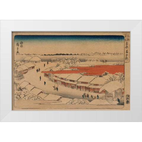 Morning snow at Yoshiwara White Modern Wood Framed Art Print by Hiroshige, Ando