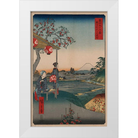 Fujimi Teahouse at Zoshigaya White Modern Wood Framed Art Print by Hiroshige, Ando