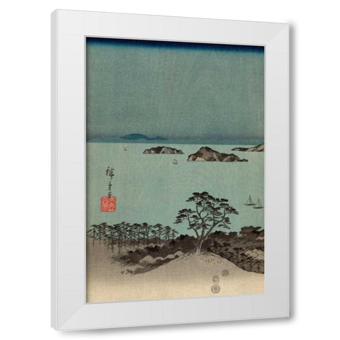 Evening view of the eight famous sites at Kanazawa in Musashi Province #1 White Modern Wood Framed Art Print by Hiroshige, Ando