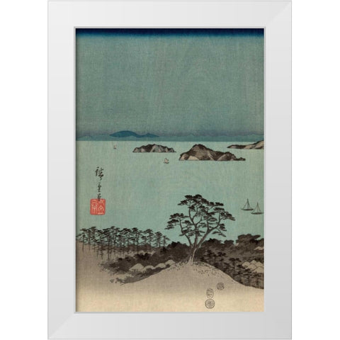 Evening view of the eight famous sites at Kanazawa in Musashi Province #1 White Modern Wood Framed Art Print by Hiroshige, Ando