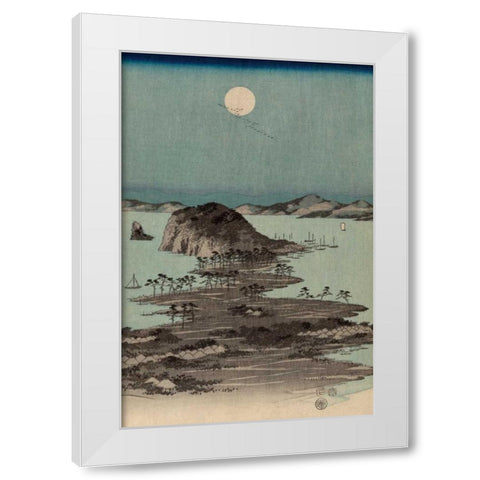Evening view of the eight famous sites at Kanazawa in Musashi Province #2 White Modern Wood Framed Art Print by Hiroshige, Ando