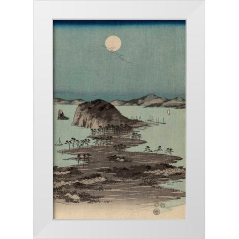 Evening view of the eight famous sites at Kanazawa in Musashi Province #2 White Modern Wood Framed Art Print by Hiroshige, Ando