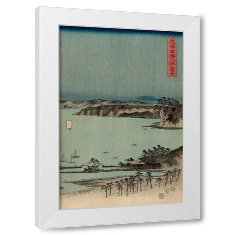 Evening view of the eight famous sites at Kanazawa in Musashi Province  #3 White Modern Wood Framed Art Print by Hiroshige, Ando
