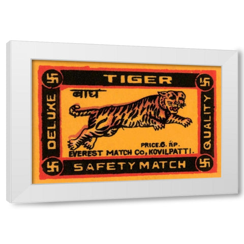 Tiger Safety Match White Modern Wood Framed Art Print by Phillumenart