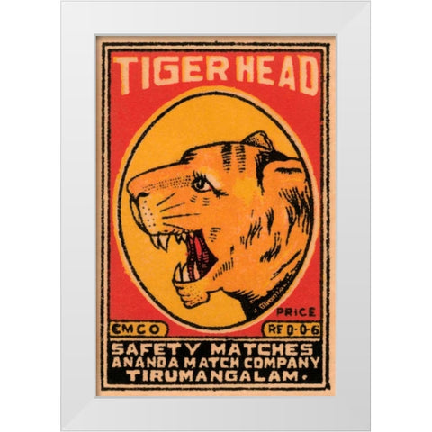 Tiger Head Safety Matches White Modern Wood Framed Art Print by Phillumenart
