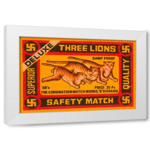 Three Lions Safety Match White Modern Wood Framed Art Print by Phillumenart
