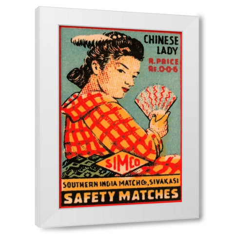 Chinese Lady Safety Matches White Modern Wood Framed Art Print by Unknown