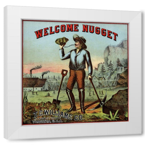 Welcome Nugget Tobacco Label White Modern Wood Framed Art Print by Unknown