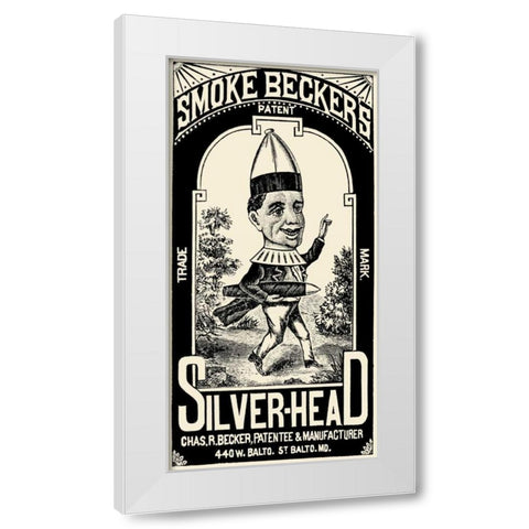 Smoke Beckers Silver-Head White Modern Wood Framed Art Print by Vintage Booze Labels