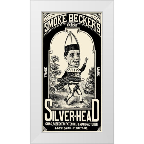 Smoke Beckers Silver-Head White Modern Wood Framed Art Print by Vintage Booze Labels
