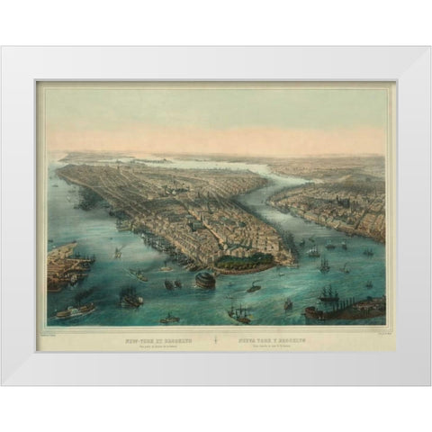 Birds-eye view of Manhattan, New York White Modern Wood Framed Art Print by Unknown