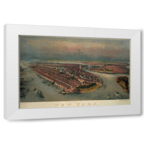 Birds-eye view of Manhattan, New York White Modern Wood Framed Art Print by Unknown