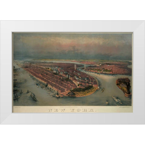 Birds-eye view of Manhattan, New York White Modern Wood Framed Art Print by Unknown