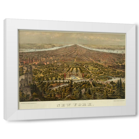 Birds-eye view of Manhattan, New York White Modern Wood Framed Art Print by Unknown
