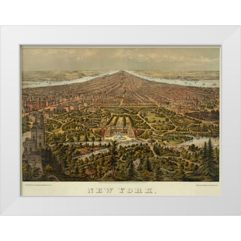 Birds-eye view of Manhattan, New York White Modern Wood Framed Art Print by Unknown