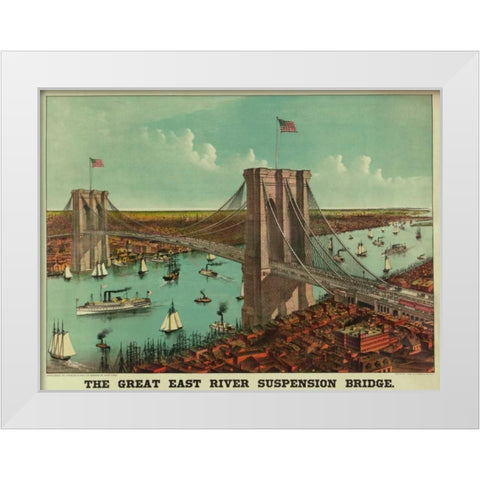 Brooklyn Bridge White Modern Wood Framed Art Print by Unknown