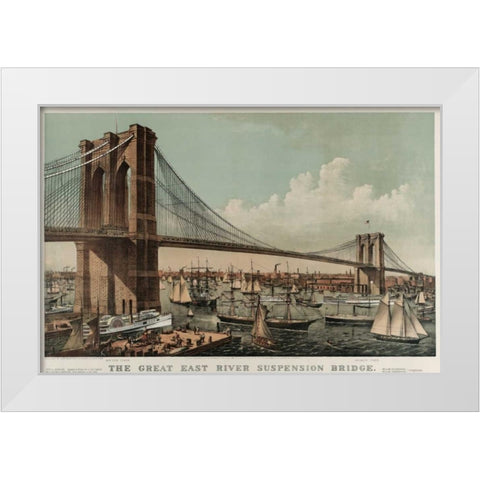 Brooklyn Bridge White Modern Wood Framed Art Print by Unknown